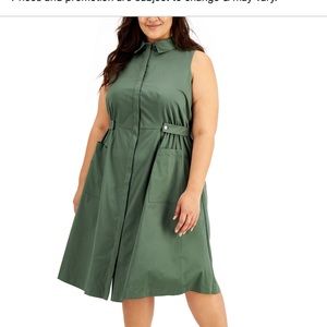 Alfani Collard Fit & Flare Dress, Sleeveless. Green